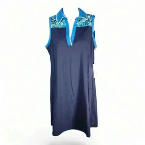 Kinona Golf Dress Blue Women's Small Sleeveless Short Floral V-Neck Chip Shot